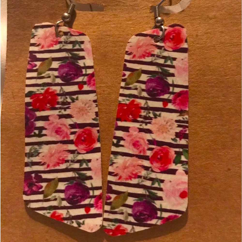 Striped and Floral Leather Earrings